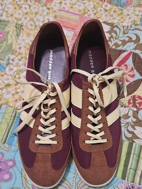 Madden Girl Maroon, Cream & Brown Retro Lace-Up Sneakers